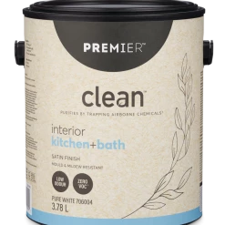 Premier Paint Premier Clean™ Interior Kitchen + Bath Paint, Satin, White, 1-Gal