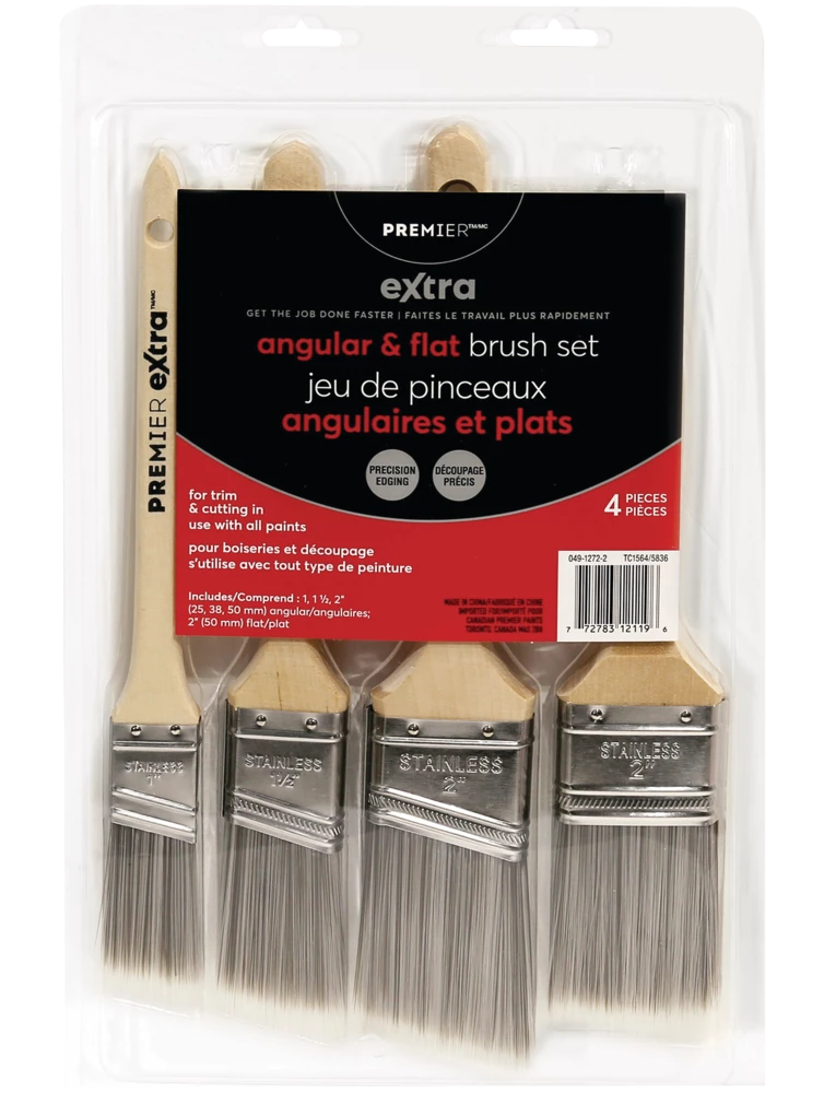 Premier Paint Premier Extra Angle Paint Brushes For Trim And Cutting, 4-pk 1 Premier Paint Premier Extra Angle Paint Brushes For Trim And Cutting, 4-pk