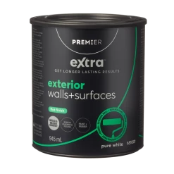 Premier Paint Premier Extra Exterior Walls & Surfaces Paint & Primer, Flat, White, Quart